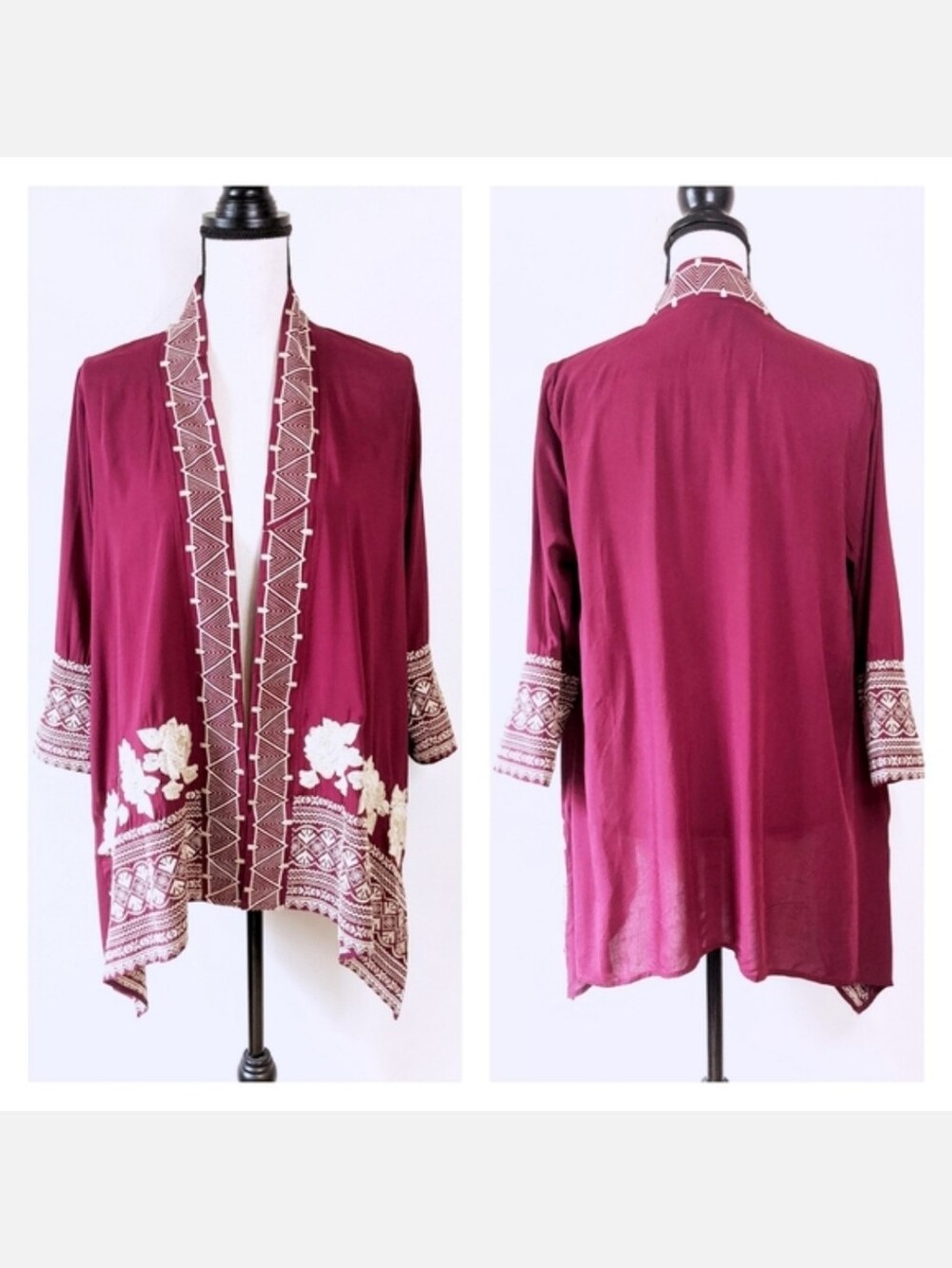 🦋LAST🦋 NWT Andree Embroidered Burgundy Cardigan, Size Small